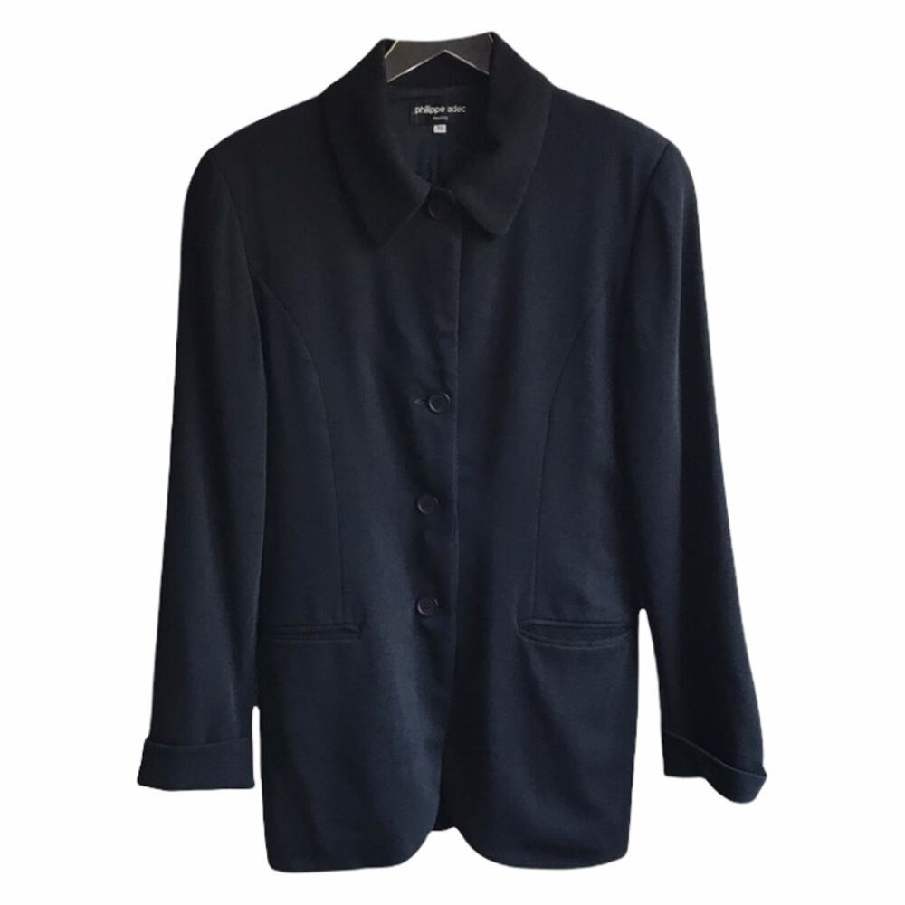 Vintage Philippe Adec Paris Blazer 4 Button Black Longline Jacket Size 10 '90s